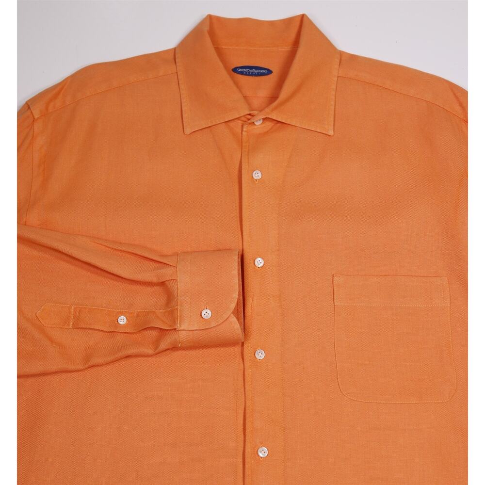 Vincenzo Di Ruggiero Orange Linen Button-Up Dress Shirt Men's XL